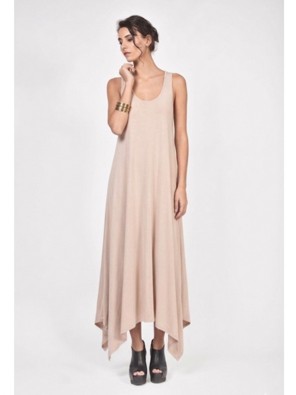 AAKASHA Asymmetric Handkerchief Sharkbite Lagenlook Tank Maxi Dress Size XS